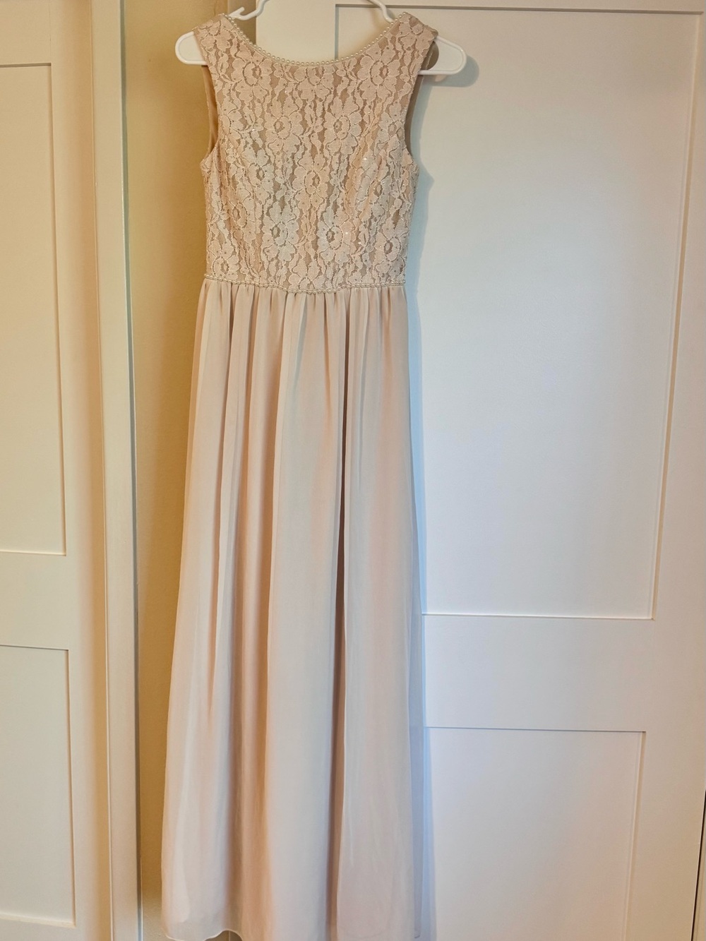 Lace Bodice Maxi Dress in Light Blush size 5